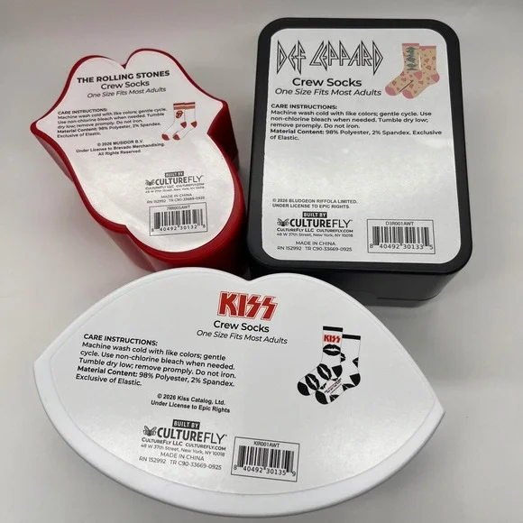 3 Piece Set CultureFly Crew Socks Rock Band KISS Rolling Stones Def Leppard OSFM - Picture 2 of 5